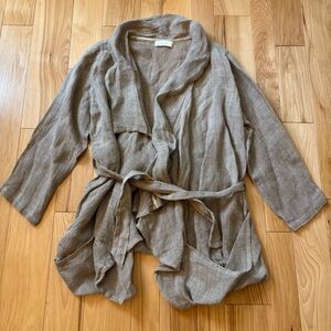 Cannisse Linen Lagenlook Style Tan Tie Waist Top